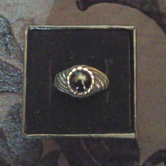 Vintage Onyx Spiral Ring Sterling Silver - Picture 1 of 6